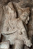 Mamallapuram - Tamil Nadu. the Mahishamardhini cave. The panel of Vishnu recumbent on serpent coils